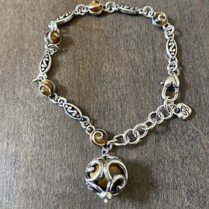 Brighton silver bracelet brown tortoise accents large charm dangle